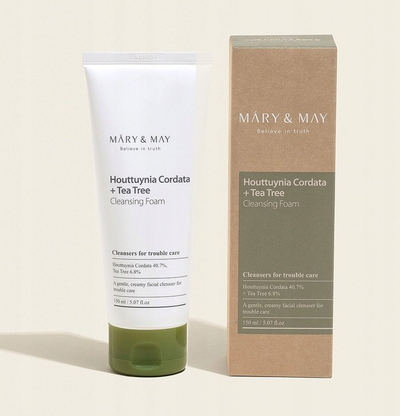 Shkumë pastruese fytyre Mary & May Houttuynia Cordata + Tea Tree, për lëkurë problematike, 150 ml, e bardhë