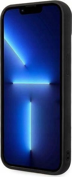Kapak telefoni Karl Lagerfeld Puffy Elongated Logo për iPhone 14 Plus, lëkurë natyrale, i zi