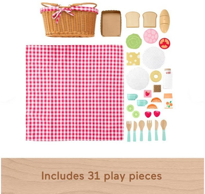 Set lojërash druri Fisher-Price Picnic Basket, 31 pjesë, për fëmijë, shumëngjyrësh