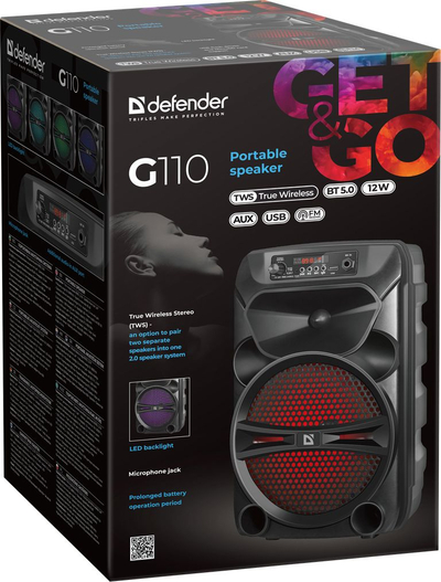 Kutizë zëri Defender G110, 8", 12W, me Bluetooth, e zezë