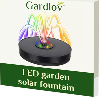 Соларна градинарска фонтана Shatërvan kopshti solar Gardlov 23227, LED RGB, 7 млазници, црна