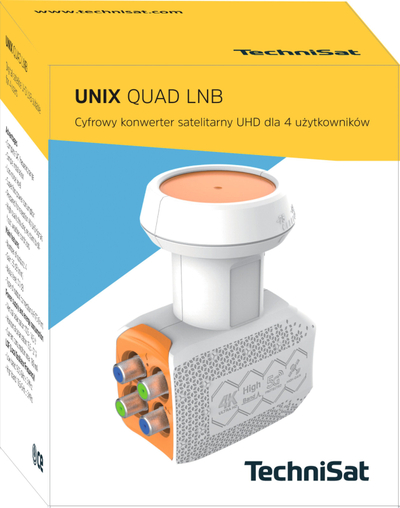 LNB satelitor TechniSat UNIX Quad, 4 dalje, UHD 4K, bardh e portokalli