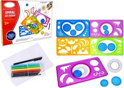 Set vizatimi spirale për fëmijë, shabllone plastike, stilolapsa me ngjyra, shumëngjyrësh