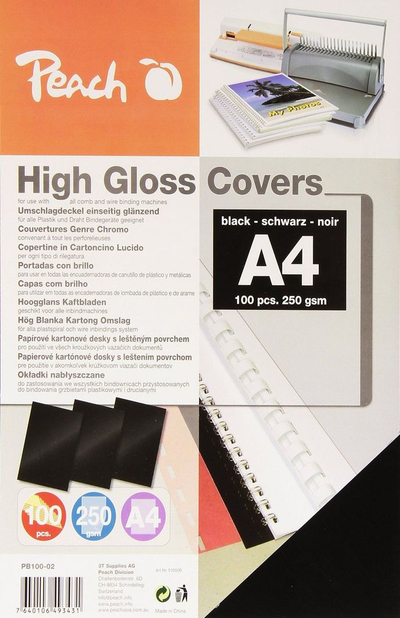 Peach High Gloss Cover Sheets A4, 250 gsm, Црни, 100 Листови