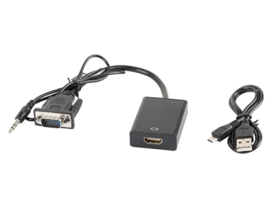 Adaptor HDMI në VGA Lanberg AD-0021-BK, me audio 3.5mm, Full HD, i zi