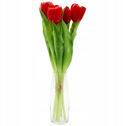 Buqetë lulesh artificiale Saska Garden, 7 tulipanë, 31cm, të kuq