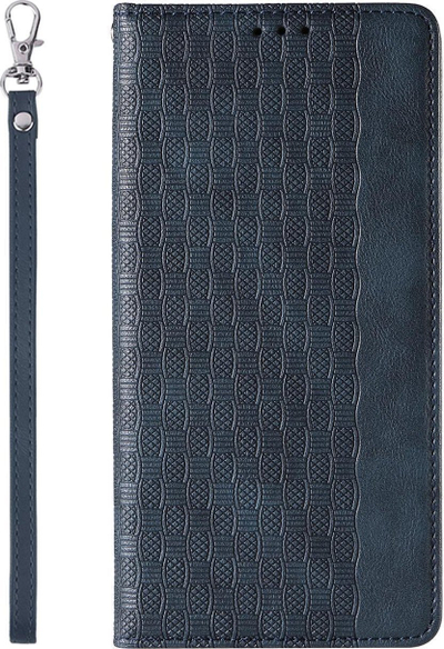 Këllëf telefoni Hurtel Magnet Strap Case për Samsung Galaxy S23 Ultra, me kapak portofol edhe stand, blu