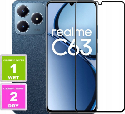 Xham mbrojtës realme C63, mbulim i plotë ekranit, kornizë e zezë