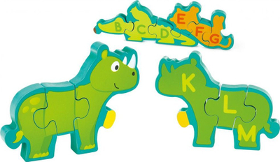 Puzzle druri Hape Alphabet and Animal Parade, 26 copa, dyansh, shumëngjyrësh
