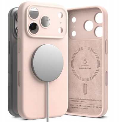 Kapak telefoni Ringke Silicone Magnetic MagSafe, për iPhone 17 Pro, rozë
