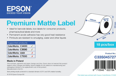 Etiketa Epson Premium Matte, 105mm x 35m, e bardhë