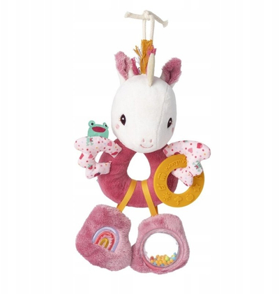 Lodër aktivitete për bebe Lilliputiens Lena the Unicorn, me unaza, 24cm, rozë shumëngjyrëshe