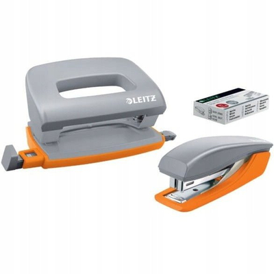 Set stapler dhe dziurkacz Leitz Urban Chic, deri 10 fletë, gri portokalli