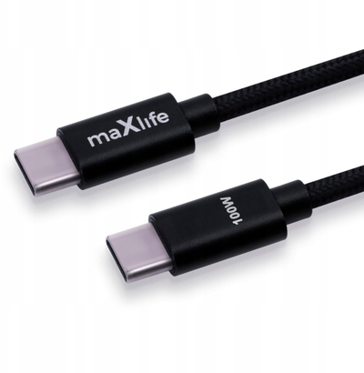 Kabllo USB Maxlife MXUC-12 USB-C në USB-C, 100W, 1m, i zi