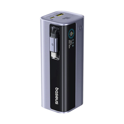 Power bank Baseus 100W, 10000mAh, me kabllo USB-C të futshme brenda, gri