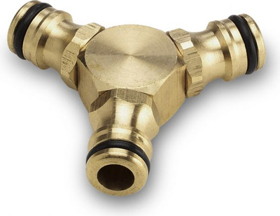 Përdorues zorre kopshti Karcher Brass 3 Way, lidhje trefishe, bronzi, ngjyrë ari