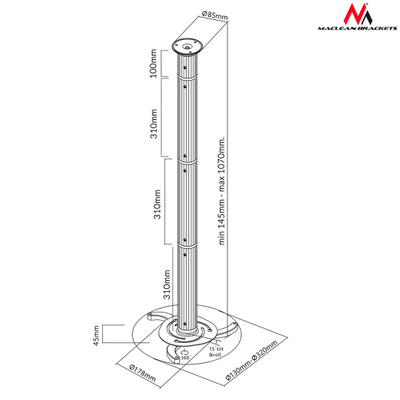 Mbajtëse tavanore për projektor Maclean MC-517S, deri 10kg, rrotullim 360°, argjendi