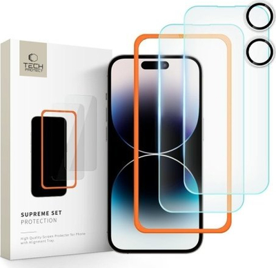 Xham mbrojtës Tech-Protect Supreme, 3 copë, për iPhone 16 Plus, transparent