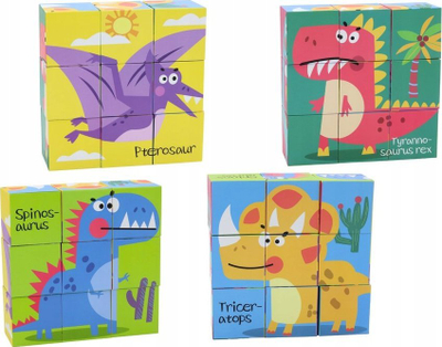 Lodër pazëll kubik Leantoys 6 në 1, 9 kuba, dinosaurë, shumëngjyrëshe
