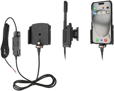 Mbajtëse aktive për veturë Brodit 727370, për iPhone 15 dhe 15 Pro, dalje USB A dhe USB C, e zezë