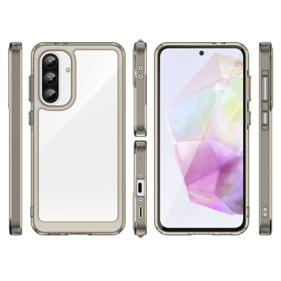 Mbrojtëse telefoni Hurtel Outer Space për Samsung Galaxy A56, kornizë e butë, pjesë e pasme gjysmë e tejdukshme, e zezë