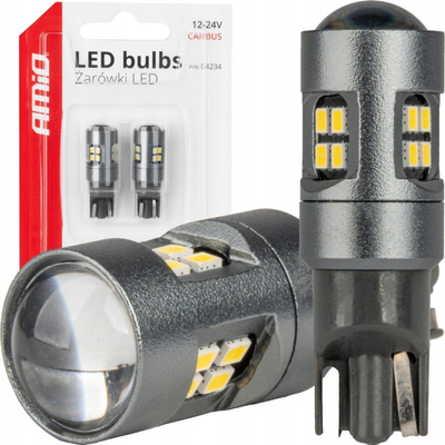 Llambë LED CANBUS AMiO T10 W5W 16SMD, 12V 24V, 6000K, e bardhë