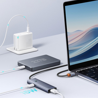 Hub USB Baseus UltraJoy, 4xUSB-A 3.0, 1xUSB-C 5V, gri