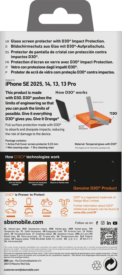 Xham mbrojtës SBS Screenglass, për iPhone 16e 13 14 13 Pro, transparent