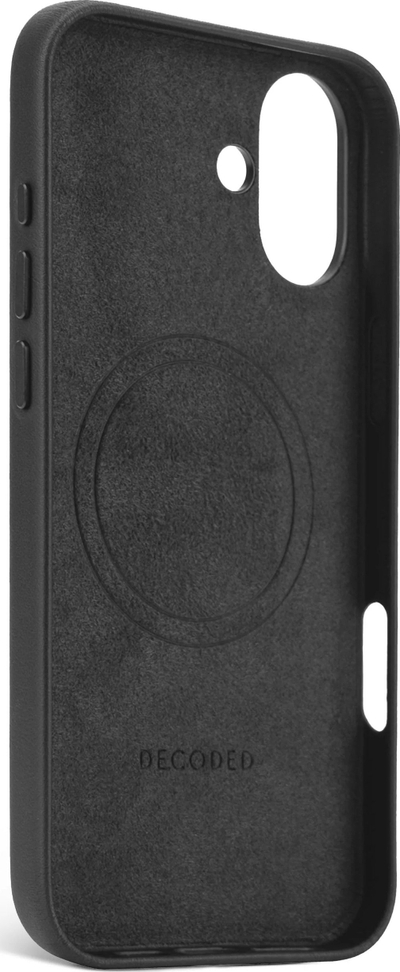Mbrojtëse telefoni Decoded Leather Backcover, për iPhone 16 Plus, MagSafe, e zezë