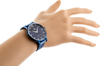 Ora G.Rossi Quartz Classic, analoge, me rrip lëkure, blu e errët