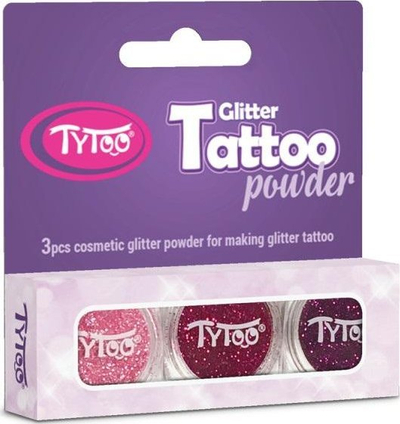 Set tatuazhesh me shkëlqim Dante Tytoo, 3 ngjyra, rozë e kuqe vjollcë