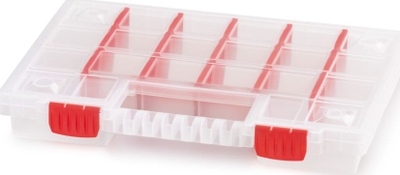 Organizues plastik NORT me 22 ndarje, 34x25x5 cm, transparent me të kuqe