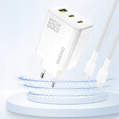 Karikues USB Dudao A29EU, 65W GaN, 2x USB C 1x USB A, i bardhë