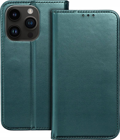 Futera-portofol Smart Magneto për iPhone 16, me kapak magnetik, bëhet mbajtëse horizontale, jeshile e errët