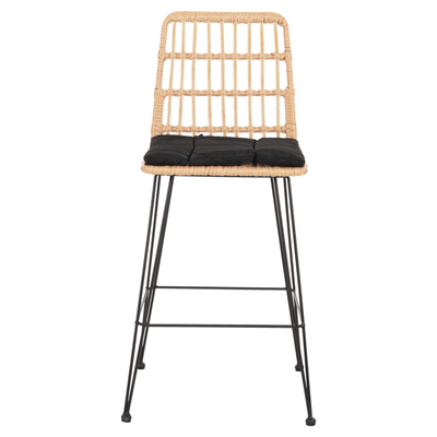 Stol bari Allegra HM5643.11, lartësi 103cm, sedilje wicker, me jastëk të zi