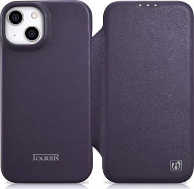Kuti mbrojtëse iCarer CE Premium Leather Folio, për iPhone 14 Plus, MagSafe, lejla e errët