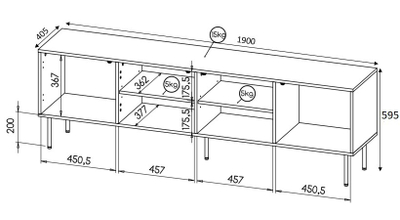 Komodë TV Bed Meble HOLE, 190x40.5x59.5 cm, MDF dhe panel druri, e bardhë mat