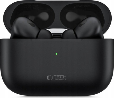 Kufje pa tela Tech-Protect Earphone Pro UltraBoost TWS, me mikrofon, me kuti karikimi me valë, të zeza