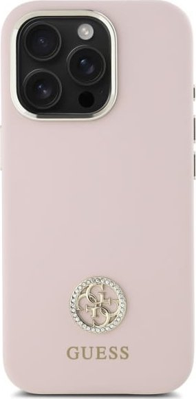 Kuti telefoni Guess GUHCP16LM4DGPP për iPhone 16 Pro 6.3", silikon i fortë, rozë e çelët