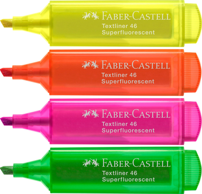 Set markera Faber-Castell Textliner 46, 4 copë, tip maja e pjerrët, ngjyra të përziera
