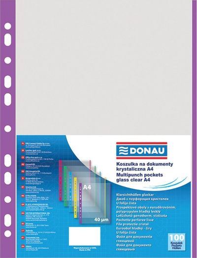 Set dosje për dokumente Donau, A4, 100 copë, transparente/vjollcë