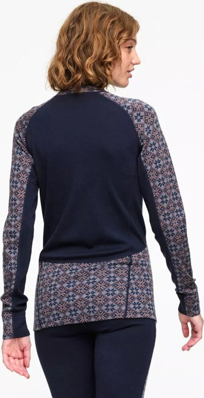 Bluzë termo për goca Kari Traa Rose Light HZ, 100% lesh Merino, gjysmë zinxhir, blu me motiv