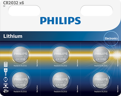 Bateri monedhë Philips CR2032, litium 3V, paketim 6 copë, argjendtë
