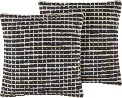 Set jastëkësh për zbukurim Beliani YONCALI, pambuk, 45 x 45 cm, të zinj me katrorë