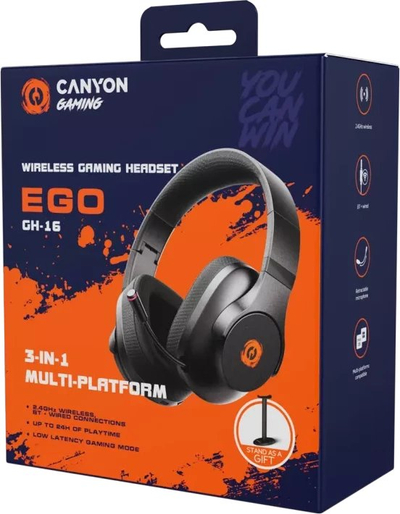 Kufje gaming Canyon EGO GH-16 3n1, wireless 2.4GHz edhe Bluetooth, të zeza