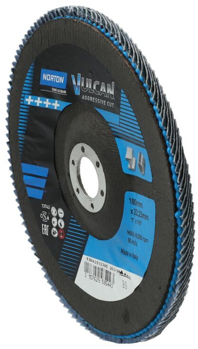 Disk lamelar Norton Vulcan Zirconia FLD FDTF, 180mm, P80, i zi