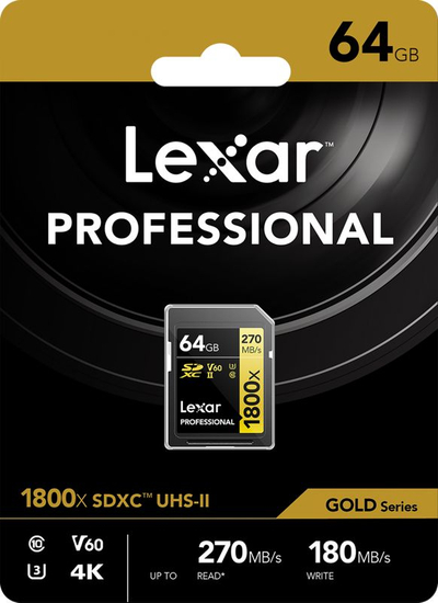 Kartë memorie Lexar Professional 1800x SDXC UHS II, 64GB, 270MB/s, e zezë