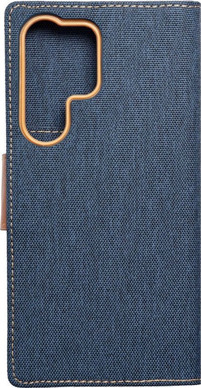 Këllëf telefoni Canvas Jeans Book Case për Samsung Galaxy S23 Ultra, me xhepa kartash, bëhet mbajtëse, blu xhins