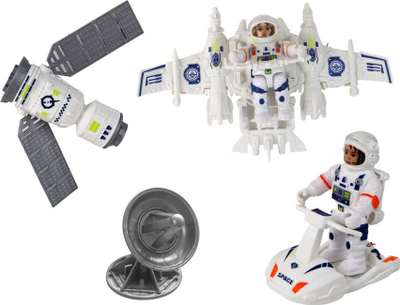 Set lodrash kozmike Leantoys Space Set, 12 copa, me raketë dhe astronautë, bardh e kaltër