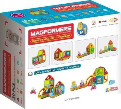 Set lodrash magnetike Lisciani Magformers Cube House Penguin, 20 copa, për kalamaj 18m+, shumëngjyrësh